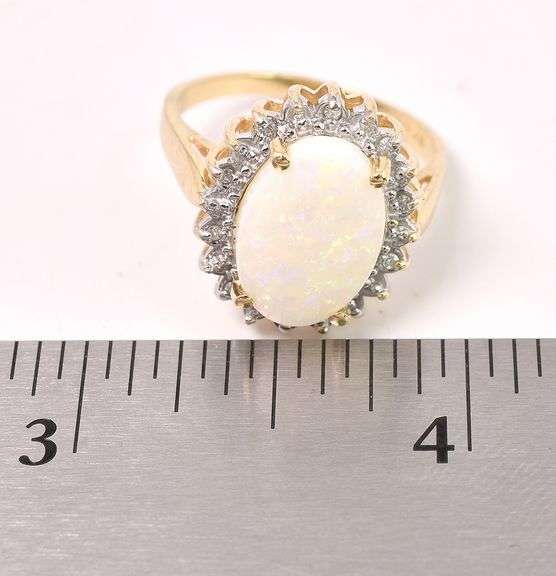 Sparkling Opal And Diamond Ring in 14K Yellow Gold