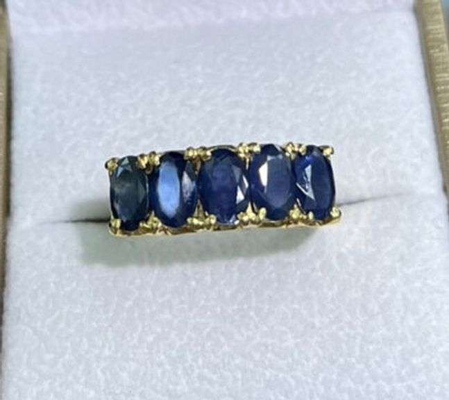 5.0 CARAT  BLUE SAPPHIRE BAND RING 14KT SOLID YELLOW GOLD