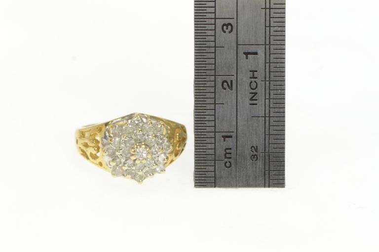 14K Yellow Gold Round Diamond Cluster Vintage Statement Ring