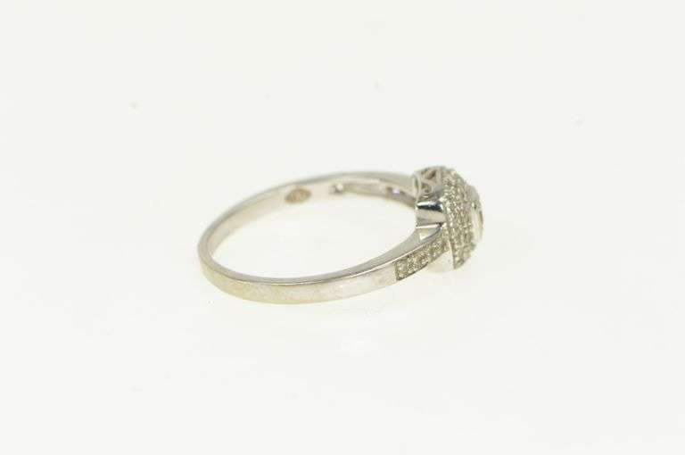 14K White Gold Diamond Encrusted Domed Pave Engagement Ring
