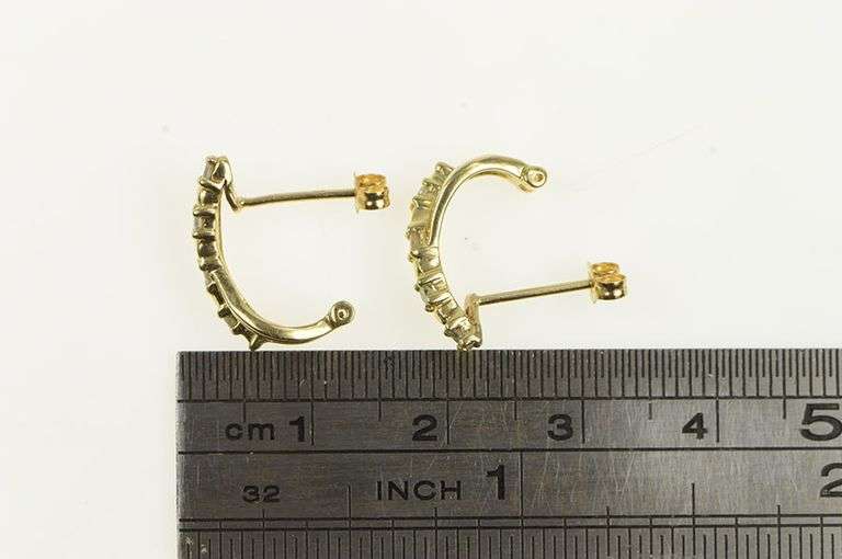 10K Yellow Gold X Criss Cross Diamond Semi Hoop Curved Earrings