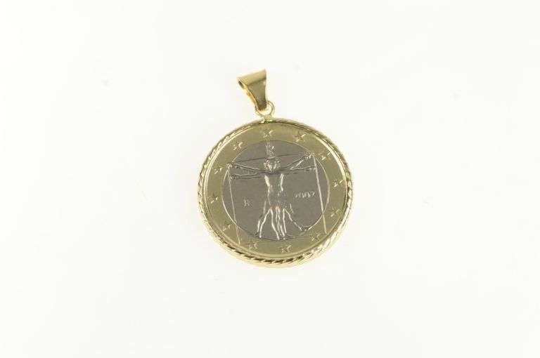 14K Yellow Gold 2002 1 Euro Coin Bezel Statement Pendant