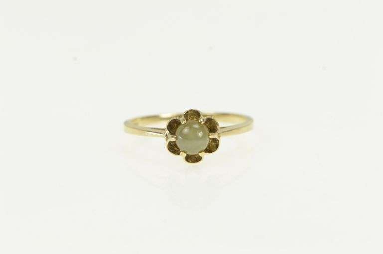 10K Yellow Gold Green Grey Star Sapphire 1960's Scalloped Ring
