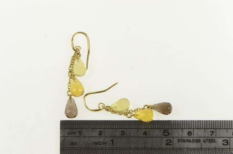 14K Yellow Gold Smoky Quartz Drop Fringe Tassel Dangle Earrings