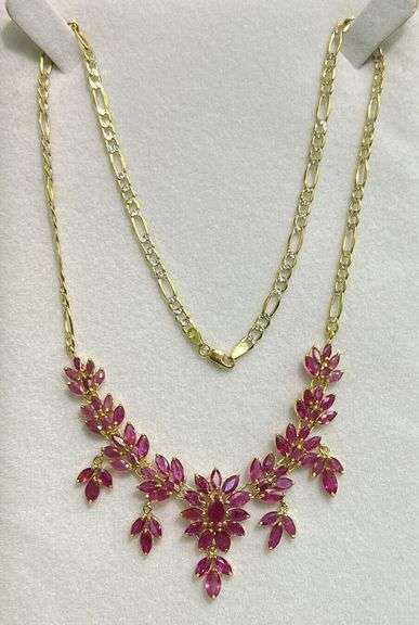 30.0 CARAT NATURAL RUBY PRECIOUS GEMSTONE NECKLACE IN 14KT SOLID YELLOW GOLD