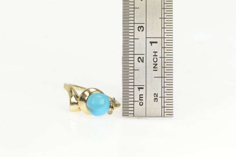 10K Yellow Gold Turquoise Diamond Accent Vintage Sphere Ring