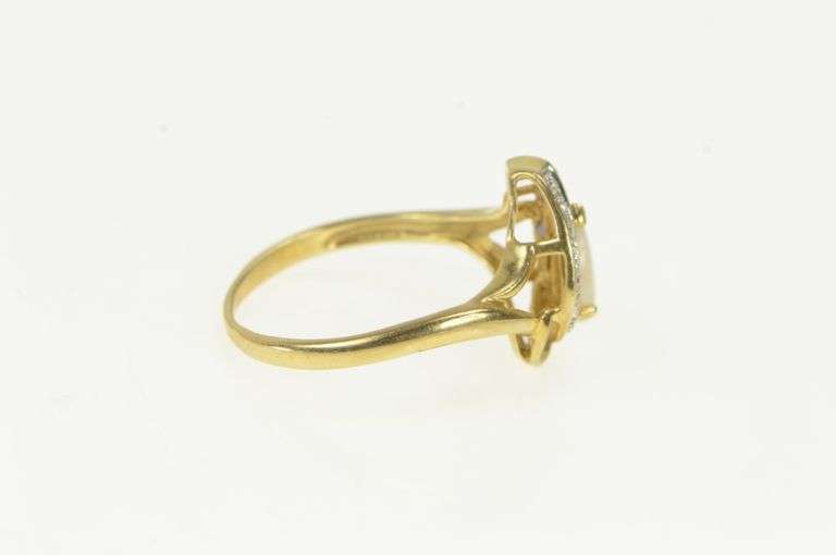 10K Yellow Gold Pear Opal Tanzanite Diamond Halo Statement Ring