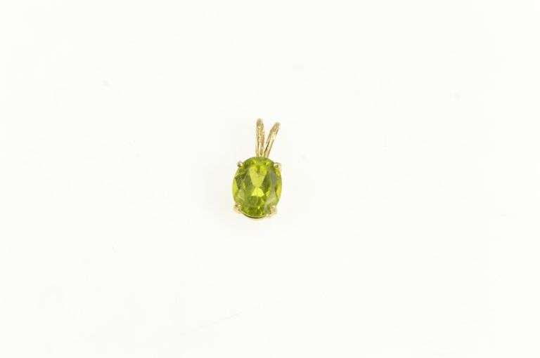 14K Yellow Gold Peridot Oval Solitaire Cubic Zirconia Vintage Pendant