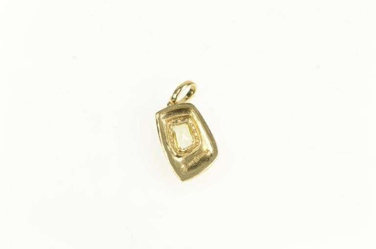 14K Yellow Gold Prasiolite Diamond Textured Abstract Geometric Pendant