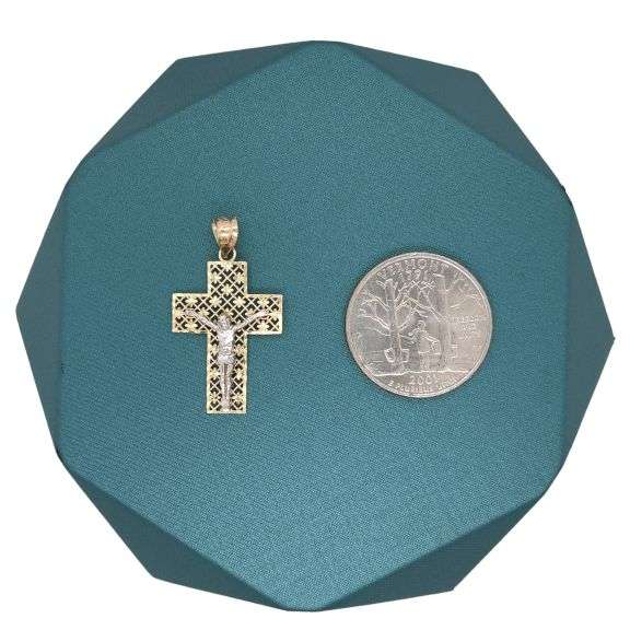 14K TWO - TONE FILIGREE CROSS WITH CHAIN