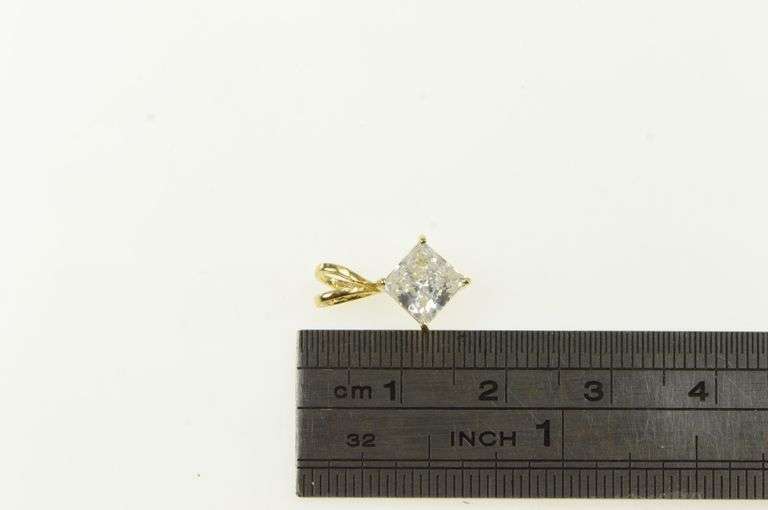 14K Yellow Gold Princess Cut Solitaire Vintage Classic CZ Pendant