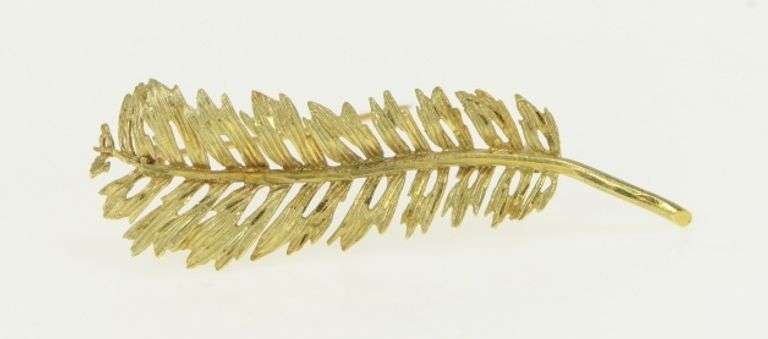 14K Yellow Gold Retro Vintage Feather Leaf Fern Palm Pin/Brooch