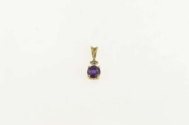 10K Yellow Gold Round Amethyst Diamond Accent Vintage Pendant