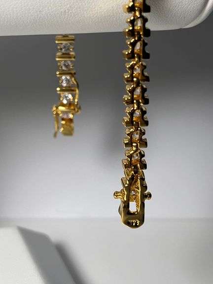 14 Kt Yellow Gold Plated Lab Simulated Diamond Tennis Bracelet