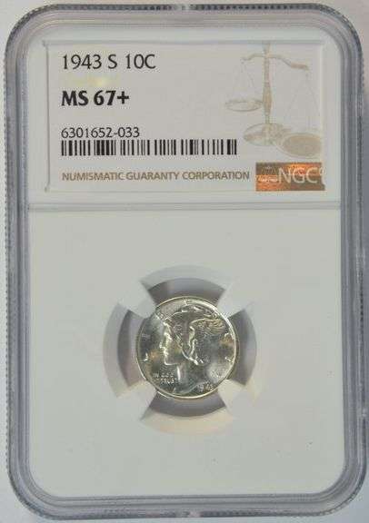 Incredible NGC MS67+ graded 1943-S Mercury Dime