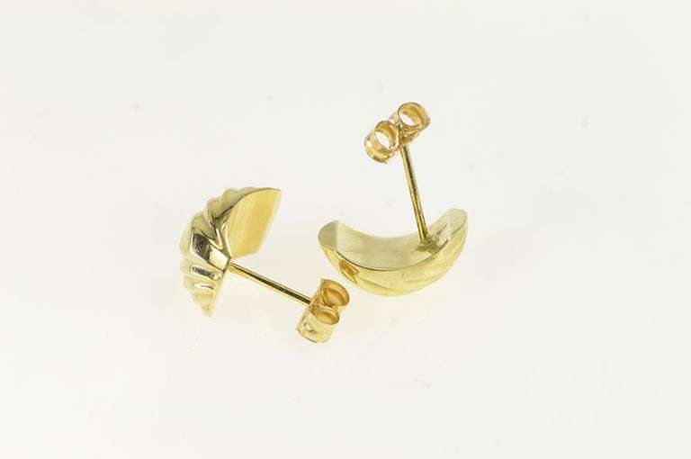 14K Yellow Gold Geometric Curved Squared Semi Hoop Stud Earrings