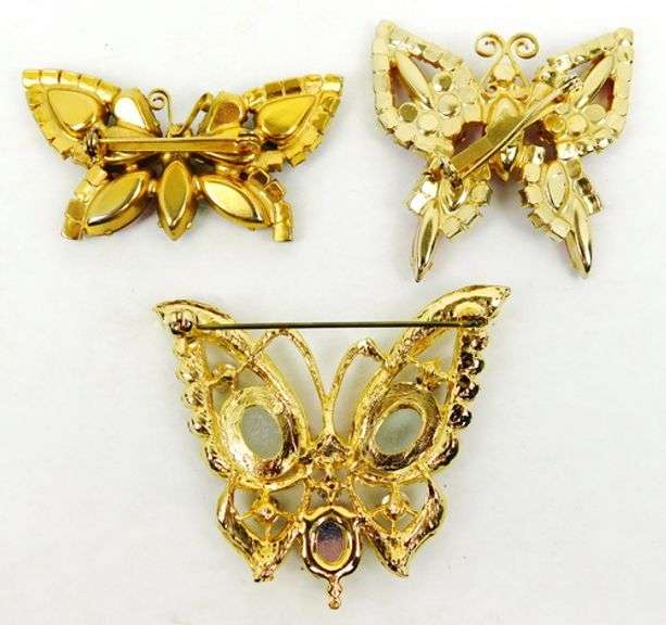 3 Colorful Rhinestone Butterfly Pins