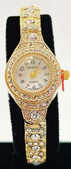 Ladies Geneva & Gemstone Watch, 18kt Yellow Gold Plated
