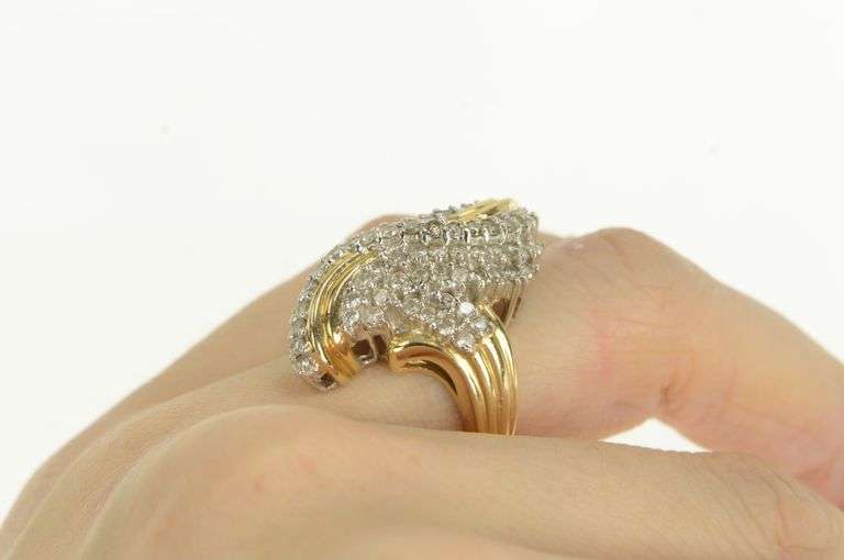 14K Yellow Gold 2.00 Ctw Diamond Wavy Cluster Freeform Ring