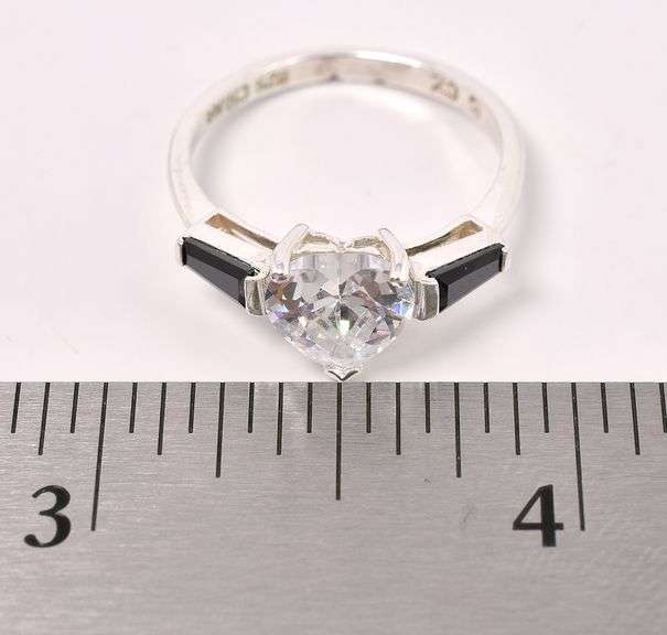 Heart CZ and Black Onyx Gem In Sterling Silver