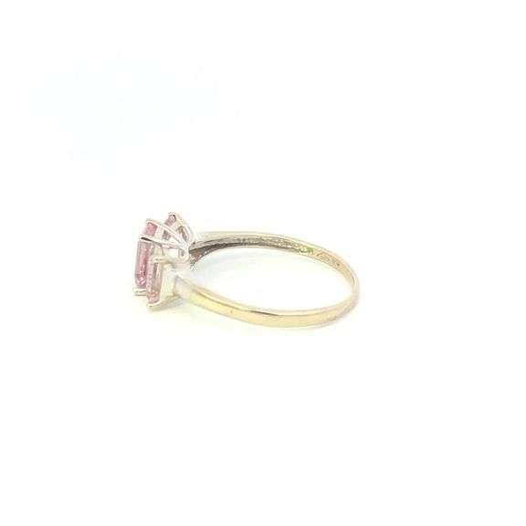 10K White Gold Emerald Cut Pink Topaz Three Stone Statement Ring