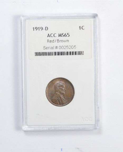 MS65 1919-D Lincoln Wheat Cent - Red/Brown - Graded ACC