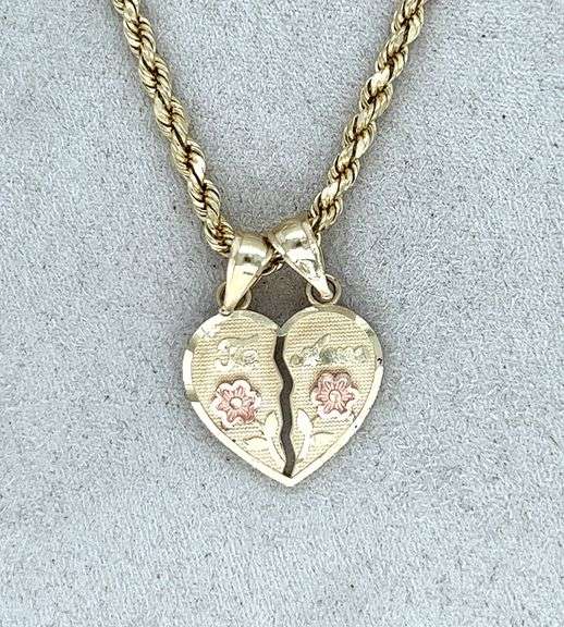 14K TWO - TONE SPLIT HEART CHARM NECKLACE "TE AMO"