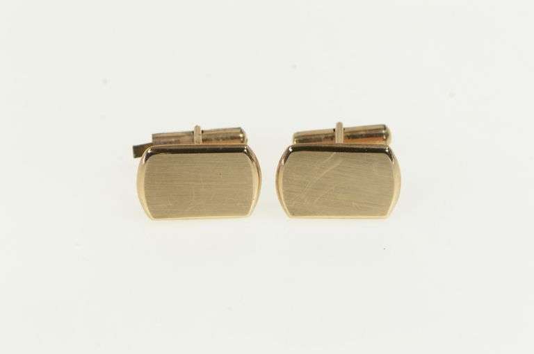 14K Yellow Gold Squared Monogrammable Vintage Classic Cuff Links