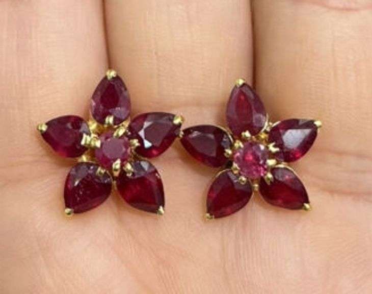 5.0 CARAT NATURAL RUBY EARRINGS IN 14KT SOLID YELLOW GOLD