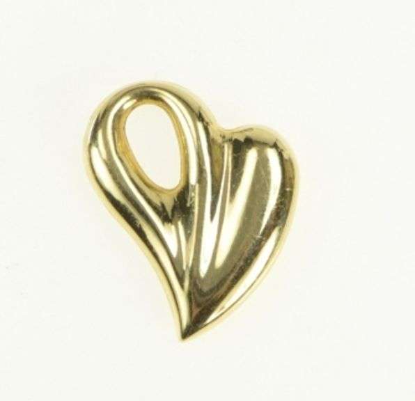 14K Yellow Gold Puffy Heart Love Symbol Vintage Slide Pendant