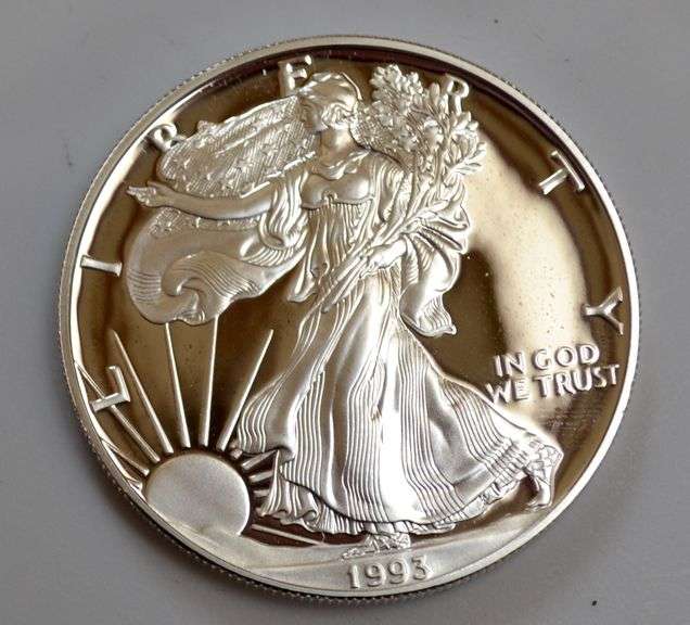 1993 Proof  Silver Eagle With Box And Paper.