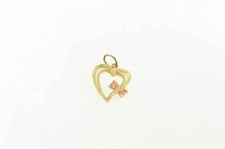 14K Yellow Gold Two Tone Bow Heart Love Symbol Valentine Charm/Pendant