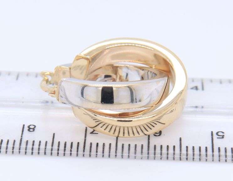 Pleasing Two Tone Gold Crossover Double Hoop Earrings