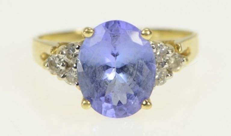 14K Yellow Gold LeVian Tanzanite Diamond Cluster Statement Ring