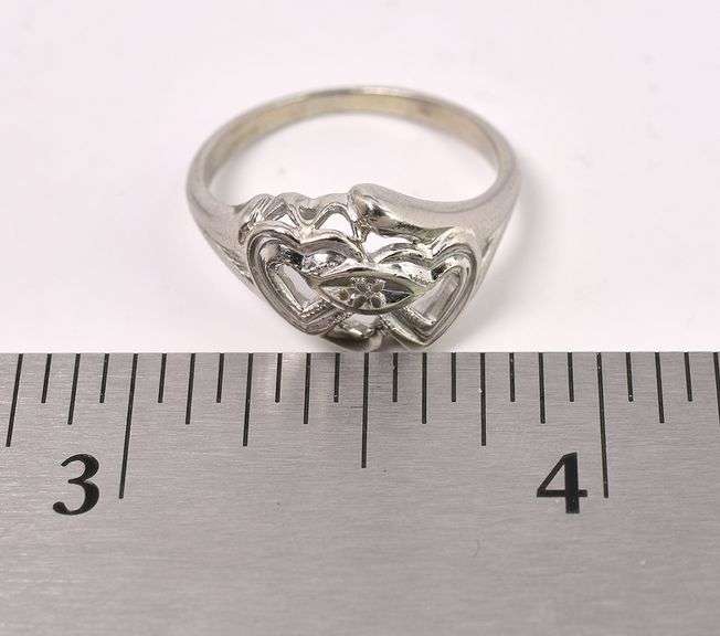 Lovely Double Heart Ring with Diamond in White Gold