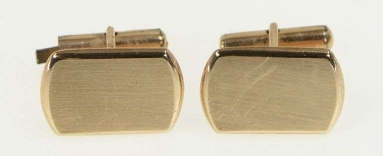 14K Yellow Gold Squared Monogrammable Vintage Classic Cuff Links