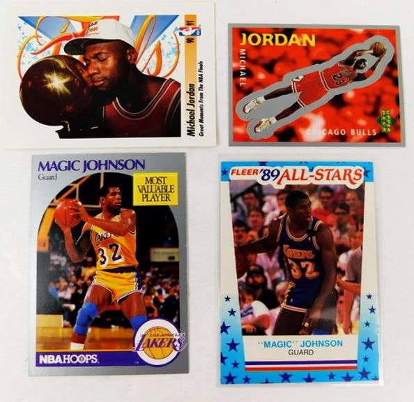 4 NBA Basketball Cards, Jordan & Johnson