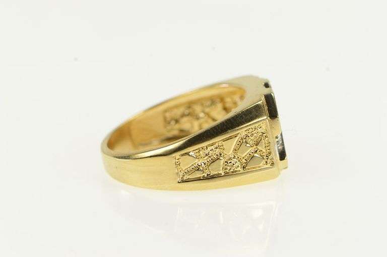 10K Yellow Gold Squared Men's Diamond Textured Nugget Ring