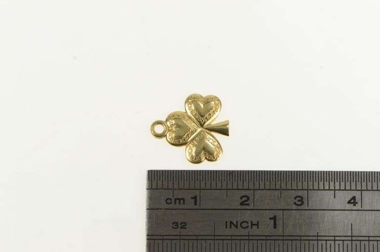 14K Yellow Gold Shamrock Clover Good Luck Saint Patrick Charm/Pendant