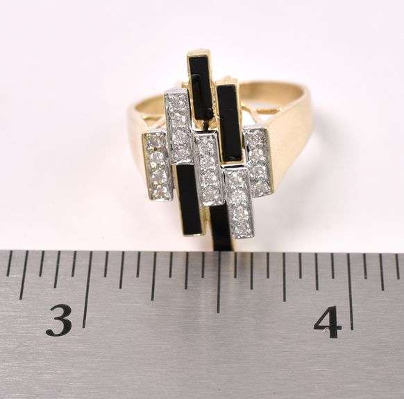 Unique Black Onyx and Diamond Ring in 14K Yellow Gold