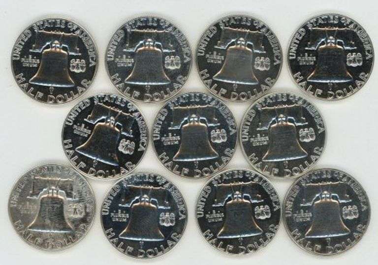 11 Assorted Gem Proof Franklin Half Dollars 1958 to 1963