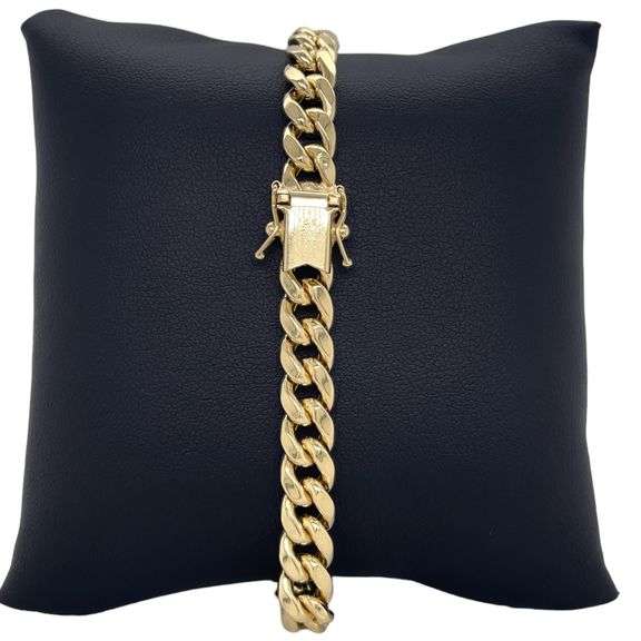7.5MM- 14K YELLOW GOLD MIAMI CUBAN LINK CHAIN BRACELET