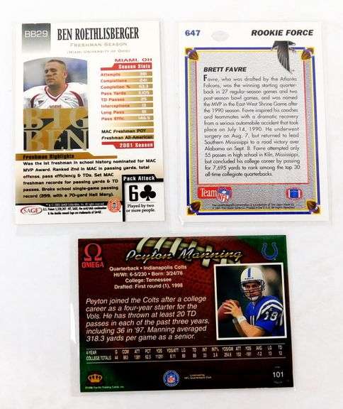3 Football Quarterback Greats, All Rookie Cards