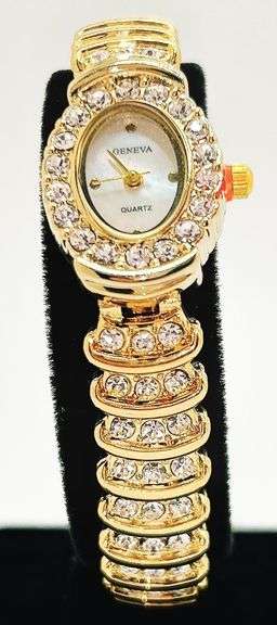 Ladies Geneva & Gemstone Watch, 18kt Yellow Gold Plated