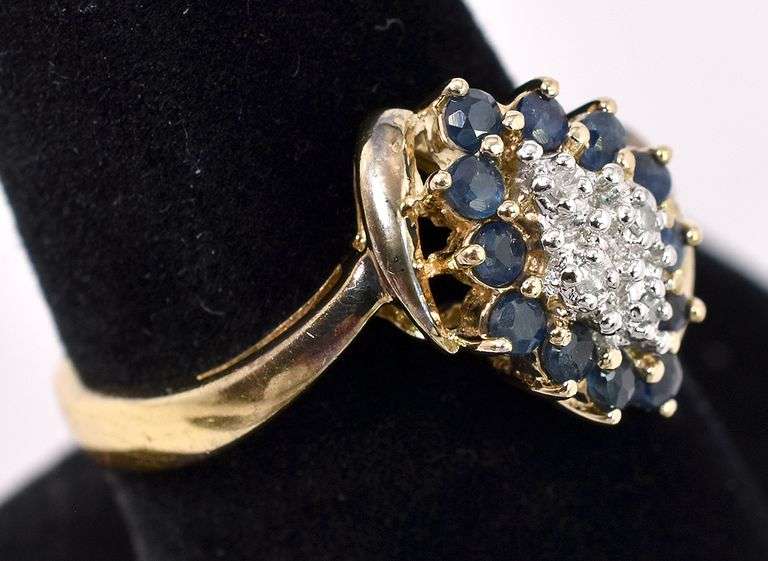 Vermeil Blue Sapphire and Diamond Ring In Sterling Silver
