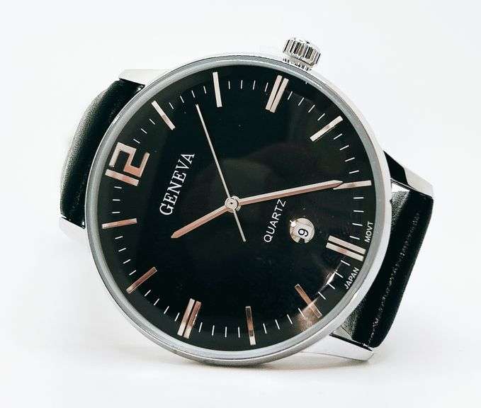 Classic Looking Everyday Men's Geneva Watch w/ Genuine Leather Band