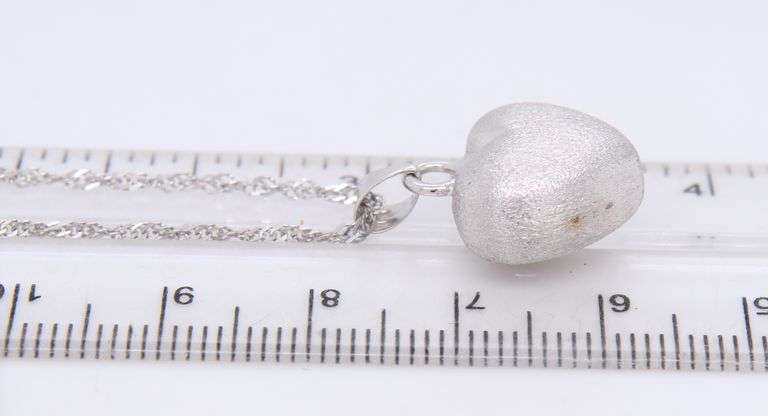 Charming White Gold Puffed Heart Pendant on Rope Chain