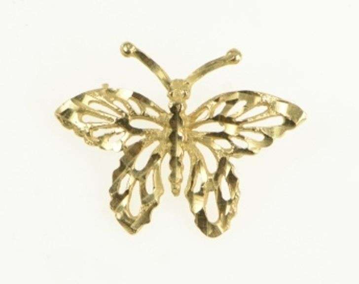 14K Yellow Gold Diamond Cut Butterfly Change Symbol Pendant