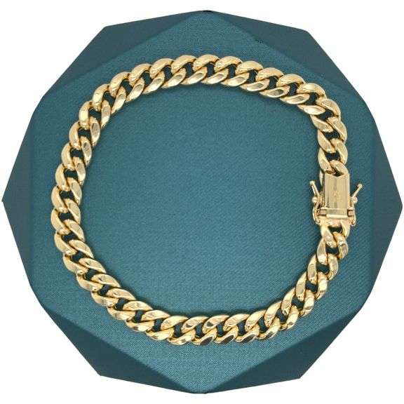 7.5MM- 14K YELLOW GOLD MIAMI CUBAN LINK CHAIN BRACELET