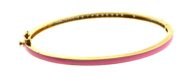 14KT Yellow Gold Diamond & Pink Enamel Bangle